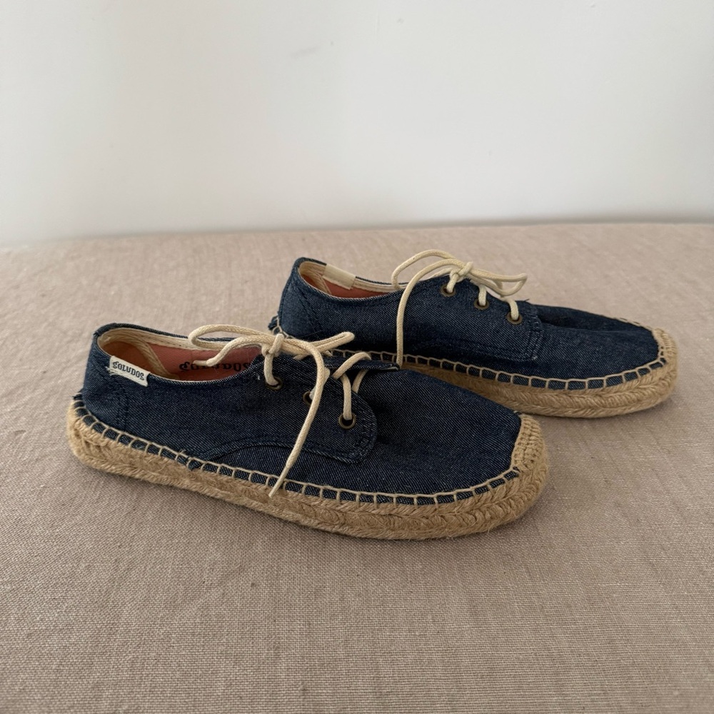 Soludos Blue and Tan Espadrilles with Jute Sole - Picture 2 of 5